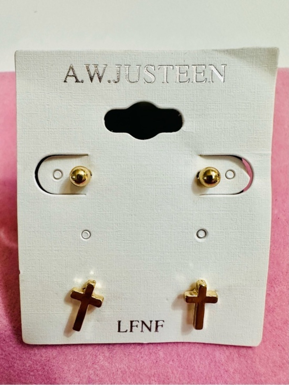 Gold Tone Cross & Ball Stud Earrings Set